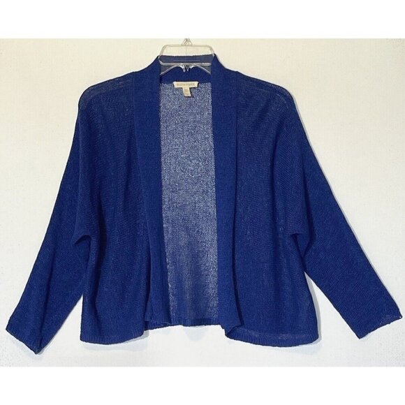EILEEN FISHER Cobalt Blue Linen Knit Stretch Boxy Open Cardigan Sweater - Picture 1 of 8